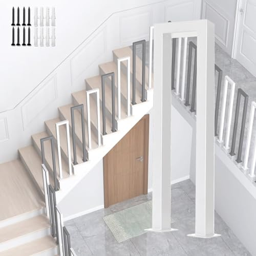 Barandilla de escalera en U para interiores de 40 pulgadas, color blanco, 1 paquete de barandilla de escalera para exteriores, barandilla duradera para porche y jardín, pasamanos de seguridad para