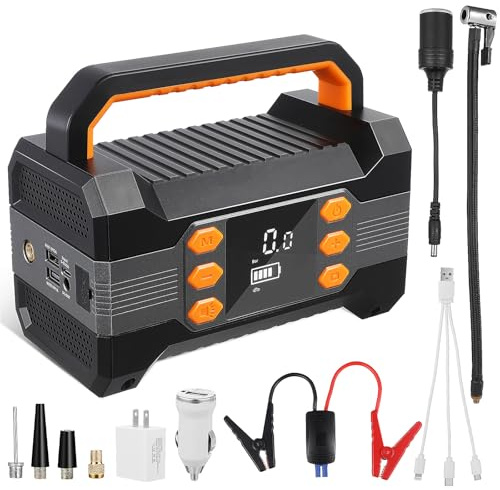 UKCOCO Démarreur de Batterie avec Gonfleur de Pneus, Démarreur D'urgence Automatique pour Véhicule, Lanceur de Batterie Portable Multifonction Dn20, Noir