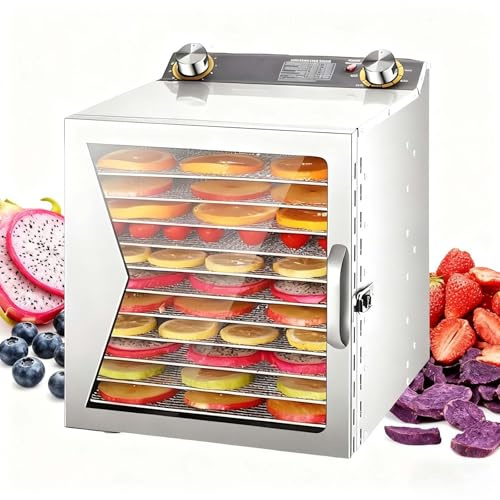 SIEEOUR Deshidratador De Frutas Gran Capacidad Y Deshidratador De Carne Acero Inoxidable, Secador De Alimentos Comercial 400w/800w Con Bandejas, 30-90°C Para Cocinas Domésticas(12 layers)