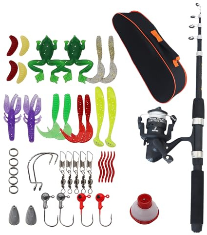 Kit de pêche pour enfants, kit de démarrage de 1,5 m, canne à pêche pour enfants, avec moulinet, leurres et sac de transport, canne à pêche télescopique en fibre de carbone, pour enfants de 3 à 10 ans