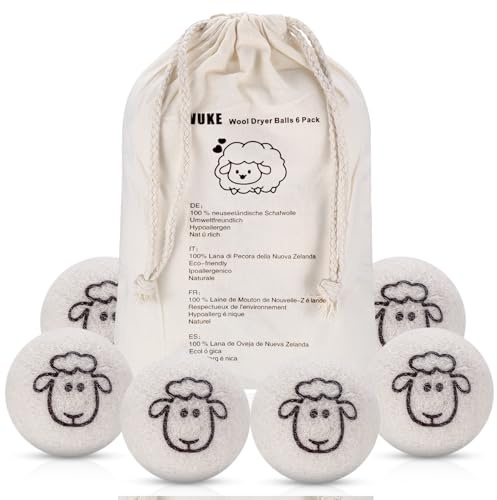 6 Pcs Balles de Séchage pour Sèche-Linge, 100 % Pure Laine de Balles de Séchage en Laine Naturelle, 7 cm Balle Seche Linge, Boules de Séchages, Boule Seche Linges, Adoucissant Sèche Linges