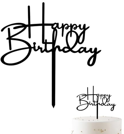 ALLAVA Happy Birthday Cake Topper Black, Acrylic Happy Birthday Cake Decorations, Birthday Decorations for Women Girls Boysr Men, Black Cakes Pick for Party Supplies, 13.8X13.2cm