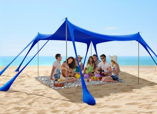 Carpa Playa Tienda de campaña UPF50+, Playa Familiar Plegable Toldo Playa Carpas con 4 Bastones, Pala, Clavijas y Bolsa de Transporte para Camping, Pesca, 3X 3X 2M (Navy Blue)