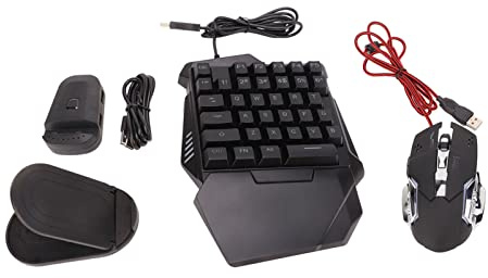 Bewinner Einhändige RGB-Gaming-Tastatur und -Maus-Kombination, 35-Tasten-Tastatur und 6-Tasten-Maus mit USB-Konverter und Halterung für PUBG PC Mobile Gaming