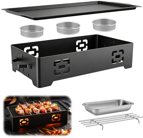 Plaque de maintien au chaud pour barbecue, plaque chauffante en aluminium antiadhésive, récipient de maintien au chaud pour aliments et aliments grillés, chauffe-plats avec 3 plateaux d'alcool