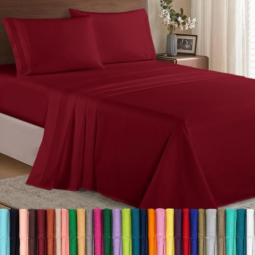 Elegant Comfort Luxury Soft 1500 Premier Egyptian 4-Piece Premium Hotel Quality Wrinkle Resistant Coziest Bedding Set, All Around Elastic Fitted Sheet, Deep Pocket up to 16inch, King, Burgundy