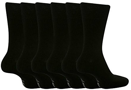 6 Pairs Mens BIGFOOT Gentle Grip Loose Top Socks Size 12-14 Uk, Plain Colours (All Black)