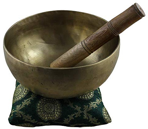 Bol gong tibétain bouddhiste - Bol chantant pour le yoga, la méditation et la guérison - Robuste, superbe son - RoyaltyRoute 7.5 Inches doré