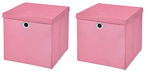StickandShine 2er Set Faltbox 28 x 28 x 28 cm Aufbewahrungsbox faltbar mit Deckel (Rosa)