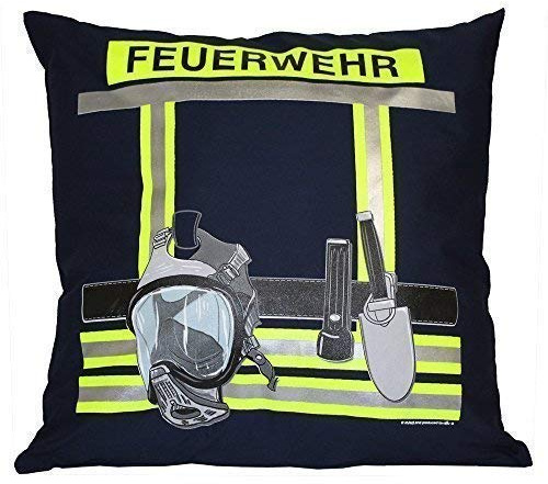 Kissen mit Print - Feuerwehr - ca. 40 x 40 cm - 11611 - Dekokissen Autokissen Farbe Navy