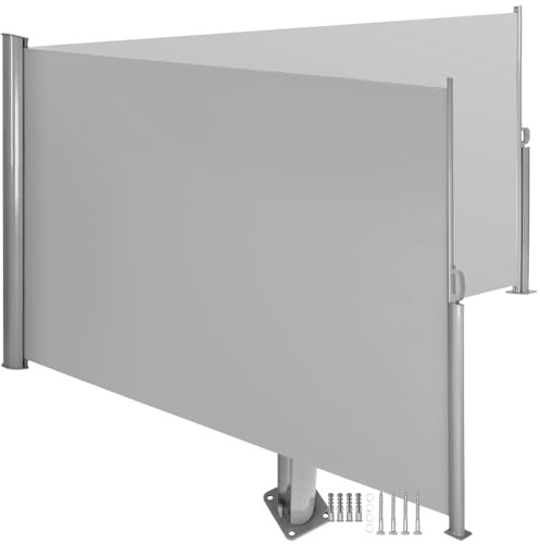 TecTake Doppel- Seitenmarkise Sonnenschutz Sichtschutz Gehäuse und Standpfosten komplett aus Aluminium - Diverse Farben und Größen - (Grau | 180x600cm | Nr. 402334)