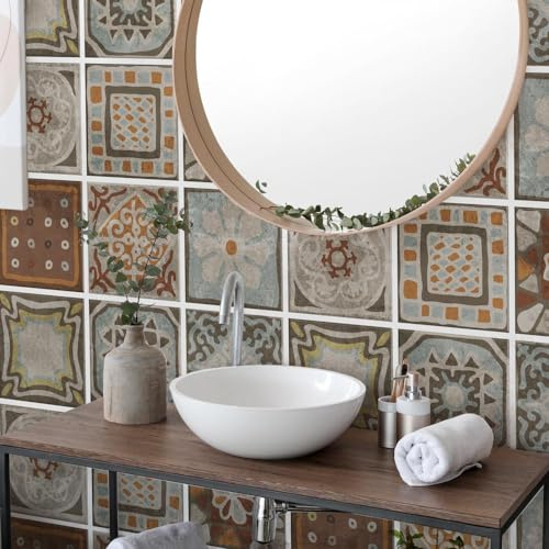 RE-COVERTILES - Stickers Carrelage Cuisine et Bain Carreaux Adhésifs en PVC Imperméables Anti-rayures Autocollants Décoratifs Mur Peel and Stick - Modèle 12 Pcs 20x20 cm PS00167 Made in Italy