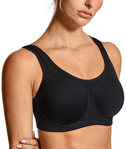 SYROKAN Damen Sport BH Bügel Starker Halt Große Brüste BHS mit Abnehmbaren Cups und Gepolsterten Trägern Schwarz- NEU- A269 70F