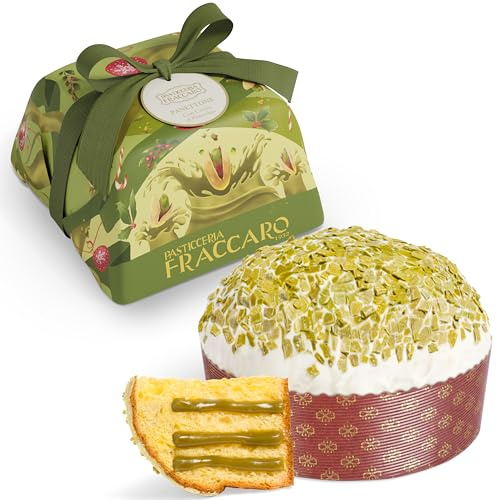 Panettone Italiano Artesanal al Pistacho 750 g - Pastelería Fraccaro 1932, Panettone Relleno con Deliciosa Crema de Pistacho, Masa con Fermentación Natural - Made in Italy, Envoltura Artesanal