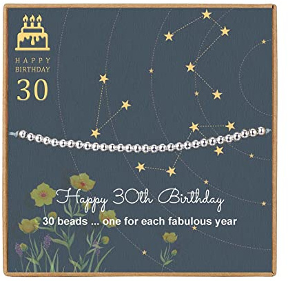 AnalysisyLove 30th Birthday Gifts for Women - Sterling Silver Bead Bracelet for 30th Birthday Gift, Adjustable Jewelry 7 - 9 Cord