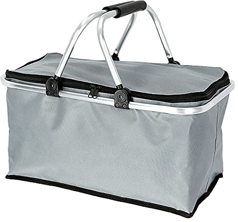 Cepewa Einkaufskorb faltbar Einkaufstasche 30 L Faltkorb Picknickkorb (grau ohne Thermofunktion)