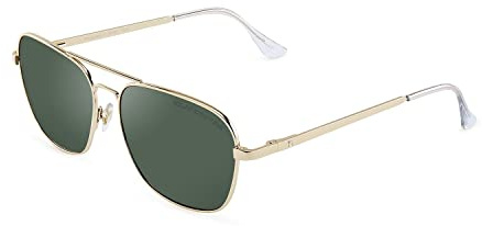 CLANDESTINE - Gafas de Sol Unisex - Colección Pilot - Modelo B-Pilot - Montura Acero Inoxidable Color Dorado - Lentes de Nylon Color Verde Oscuro con Filtro HD - Protección UV 400-142x45mm