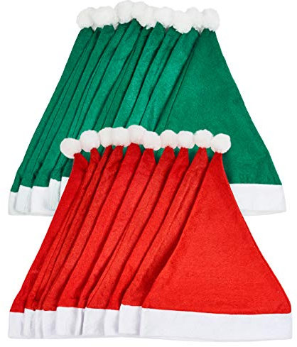 THE TWIDDLERS 20 Rot & Grün Weihnachtsmütze für Kinder & Erwachsene - Nikolausmütze für Xmas Party, Filz Weihnachtsmützen, Nikolausmütze Kinder & Erwachsene - 38cm Weihnachtsmützen