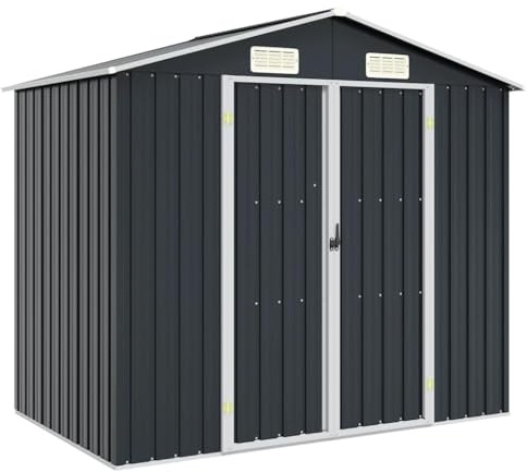 vidaXL Garden Shed Patio Lawn Storage House Cupboard Outdoor Tool Store Shelter Shed Cabinet Foundation Organiser Anthracite Galvanised Steel
