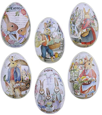TOYANDONA 6pcs Easter Egg Tin Box Easter Bunny Metal Candy Box Fillable Metal Empty Shells Toys for Kids Easter Egg Hunt Party Favors S