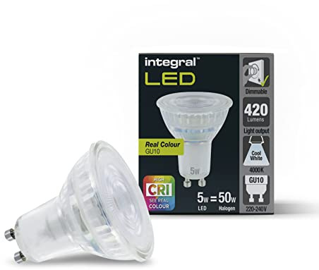 Integral Confezione da 5 lampadine LED GU10 dimmerabili, colore reale – Rivela i colori reali della tua casa (CRI95) con la più vicina GU10 alla luce solare naturale