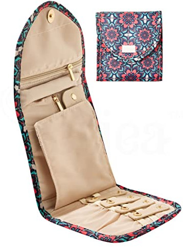 Periea 'Cleo' Organizzatore Rotoli di Gioielli da Viaggio, Portagioielli, Porta Orecchini, Collane e Anelli (Floreale Retrò, Piccolo)