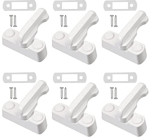 Ritte 6 Piezas Tipo T Cierre De Ventanas,Cerradura Ventana Seguridad Blanca,Cierre Adicional Ventana Antirrobo, Ventana Bloqueador con Tornillos,para Varias Puertas Upvc/PVC y Windows y Home Security