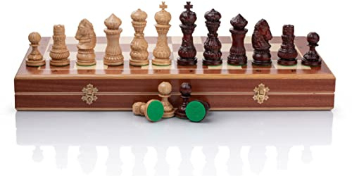 Master of Chess Schackbräde i Trä Med Schackpjäser 60 cm - Handgjort Reseschackspel Som Är Vikbart - Stort Schackspel för Barn och Vuxna
