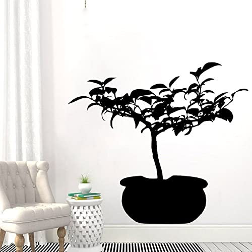 BOEERLCNL Fleurs en pot et herbe sticker mural art arbre naturel et fleurs maison salon décoration murale, noir, 42x38cm