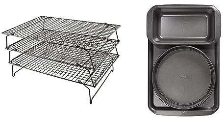 Tala 3 Tier Non-Stick Cooling Rack - Space Saving Collapsible Racks - Cake Cooling Rack for Baking Freshly Baked Muffins, Cookies & Biscuits - 40 x 25cm, Black + Tala Essential Non-Stick Baking Set