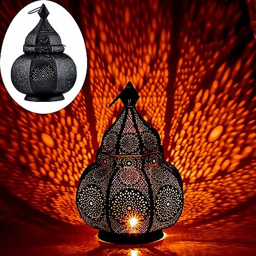 Marrakech - Lámpara de mesa y farol (metal, 30 cm), diseño oriental, color negro