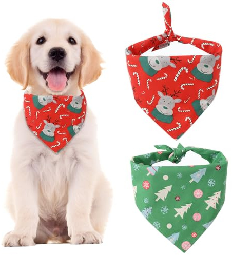 CHAWONER 2 Stück Weihnachts-Hundehalstücher, Weihnachtsgeschenke, waschbar, dreieckig, Hundehalstuch, Weihnachts-Kostüm-Zubehör für Welpen, kleine, mittelgroße und große Hunde, Katzen, Haustiere