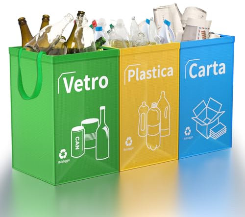 Opret Borse Raccolta Differenziata 30L, 3 Contenitori Raccolta Differenziata Interno, Bidoni Differenziata da Interno per Il Riciclaggio di Carta, Plastica e Vetro