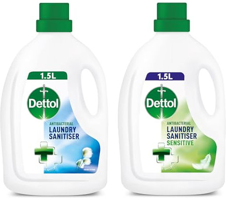 Dettol Nettoyant pour linge antibactérien, additifs désinfectants originaux et sensibles, coton frais et sans parfum, 25 lavages, 2 x 1,5 l, lot de 2.