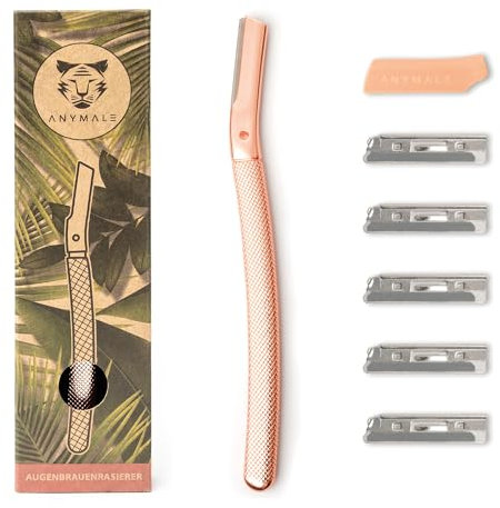 ANYMALE® Gesichtsrasierer mit 5 Klingen - Augenbrauenrasierer aus Metall - Damen Rasierer für Flaumhaare - Gesichtshaarentferner für Frauen - Dermaplaning Tool - Rosegold