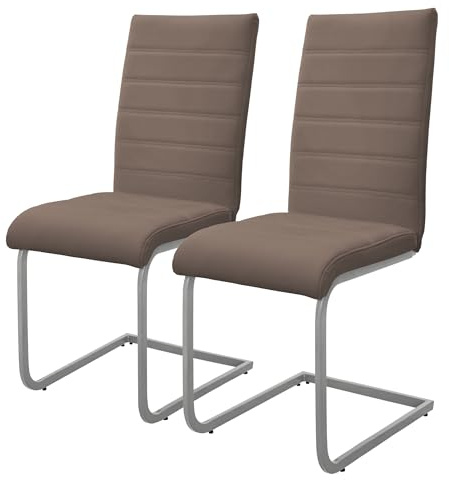 ML-Design Set de 2 Sillas de Comedor, Tapizadas de PU Imitación de Cuero Marrón, Respaldo Alto Asiento Diseño Cantilever para Comedor, Salón o Cocina, Silla Ergonómica con Estructura Metálica Plateada