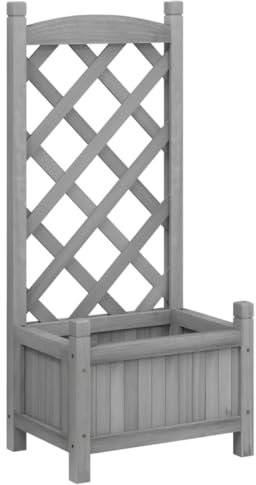 vidaXL Jardinera con Enrejado, Macetero para Plantas Trepadoras, Maceta para Flores, Arriate para Jardín Balcón, Madera Maciza de Abeto Gris