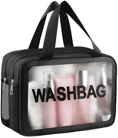 Kosmetiktasche, Reise Kulturbeutel, Trocken- und Nasstrennung, Groß Transparente PVC kulturtasche Make up Tasche für Damen Männer Rosa