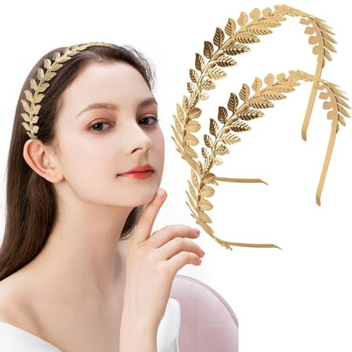 Lot de 2 Couronnes de Laurier Doré - Accessoire de Coiffure Grecque Romaine pour Femme - Idéal pour Mariage, Photographie et Fêtes - Serre-Tête Feuilles de Laurier pour un Look Chic et Élégant.