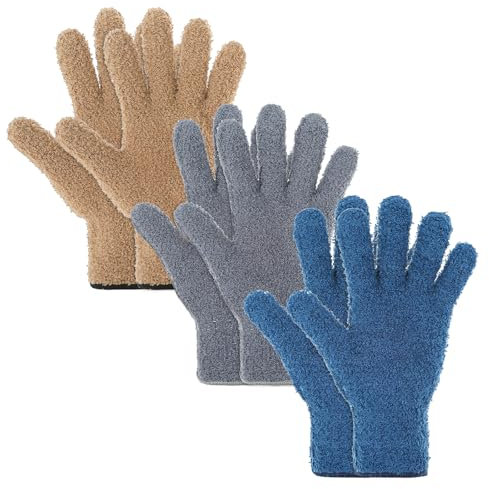 GEEHUA 3 Pairs Microfiber Plant Dusting Gloves, Washable Reusable Cleaning Mittens Leaf Cleaning Tools for Blinds Windows Shutters Furniture Car(Multicolor)