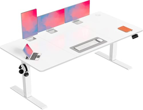Flamaker Höhenverstellbarer Schreibtisch, Elektrischer Schreibtisch Höhenverstellbar für Steh-Sitz, Computertisch mit Memory-Funktion, Stabiler Tisch Standing Desk, Bürotisch,160 x 70 cm,Weißlich