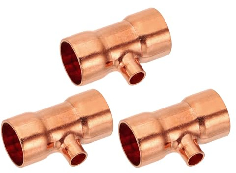 PATIKIL 3/4 x 1/4 x 3/4 ID Reduzier-T-Stück Kupfer Lötfitting Kupferfittings, 3 Stück 99,9% 3-Wege-Reines Kupferrohrrohrverbinder Adapter Reduzierstück mit Lötfittings