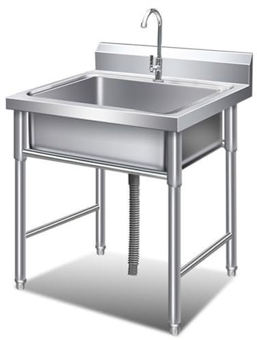 Single Bowl Stainless Steel Kitchen Sink, Outdoor Free Standing Square Sink, Kitchen Sink Unit with Drainer Unit and Tap for Kitchen Bar Restaurant Workshop