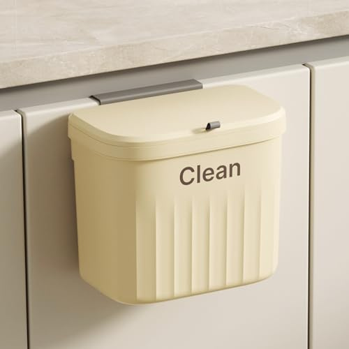 Cokshy Küchenmülleimer mit Deckel, 8,5 L Hängender Mülleimer Küche mit Deckel, Hängende Abfallsammler Kunststoff Mülleimer für Küche, Badezimmer, Schlafzimmer, Mülleimer, Wohnwagen, Wohnmobil (Cream)