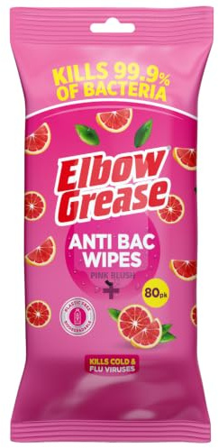 Elbow Grease Antibacterial Wipes | Grapefruit Fragrance (80 pack) | Cleaning Wet Wipes For Household, Hobs, Worktops, Furniture - Antibac Kills Cold & Flu Viruses (Kills 99.9% of Bacteria)
