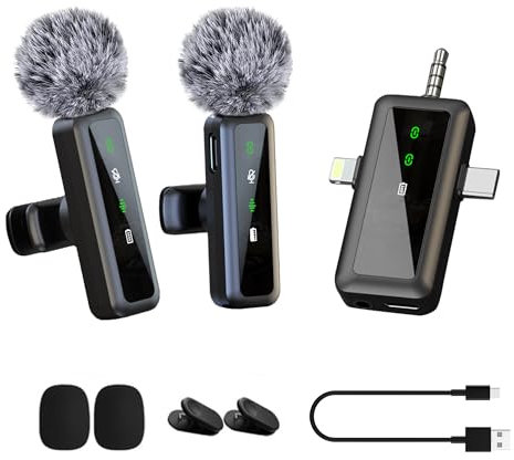 Wireless Lavalier Mini Microphone for iPhone, for iPad - Android Phone/Camera/Computer/Laptop, Lapel Mic with Noise Reduction USB-C/3.5mm/USB for PC, Video Recording, Interview, Vlogs, YouTube, TikTok