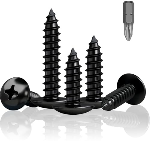 Jyvex 100 Stück Blechschrauben Schwarz, M4 x 35mm Holzschrauben Schwarz, Flachkopfschrauben Holz, Schwarze Schrauben Für Akustikpaneele, Verzinkt Akustikpaneele Schrauben zubehör, mit Bohrer