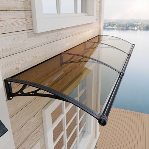 Auvent de Porte d'entrée avec Système de Drainage - 150x100cm Toit Marquise en Polycarbonate Abri de Pluie en Polycarbonate Anti-UV,Contre Neige et Vent,Support ABS