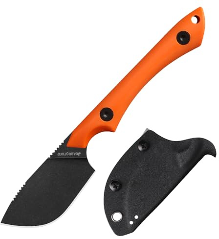 JEABROTHER Ummanteltes DC53 Klinge festes Messer Jagdmesser, Leinen Griff Fruchtmesser (Orange Handle Black Blade)