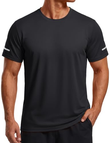 TACVASEN Camiseta deportiva para hombre con protección UV, manga corta, transpirable, con rayas reflectantes